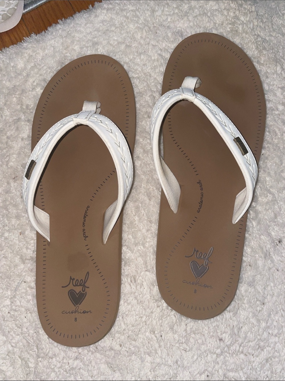 Reef Women's White Braided-Strap Flip Flops with Brown Footbed